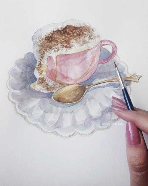 A cup of coffee can make the cloudiest day a bit better. Watercolours on 250g mixed media paper. Thi