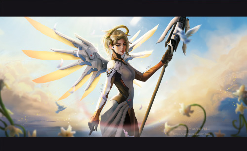 gcywart:Overwatch Mercy. I like the art style of Overwatch. The vibrant color and character des