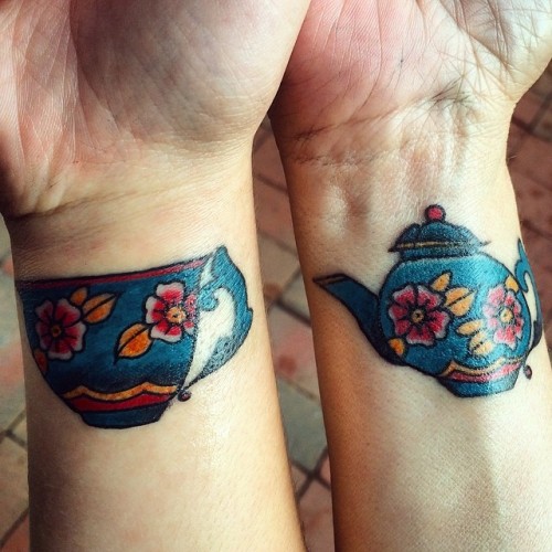 Mother/daughter tattoos! #tattoo #teapot #teacup #love #muma