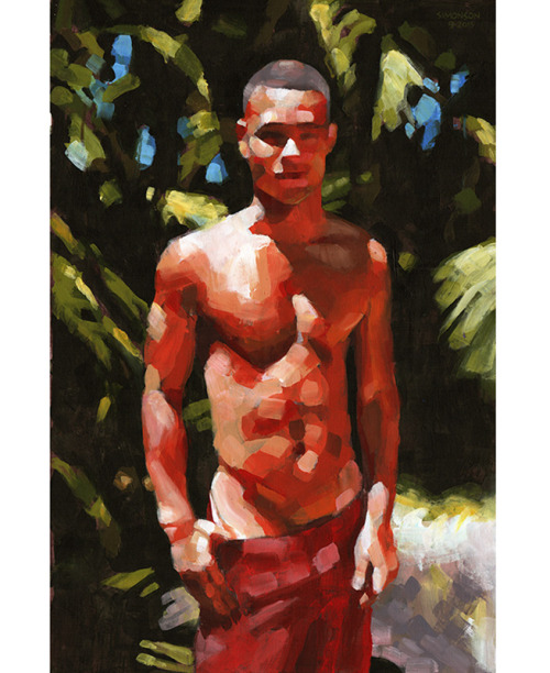 Torano in Red Trunks, acrylic painting by Douglas Simonson (2015). Douglas Simonson websiteSimonson 