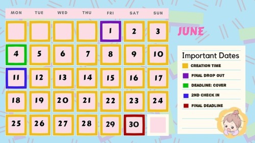 The new calendar us up! ☆Creation time | May 1st - June 30th      ♡1st Check in Day | May 14th      