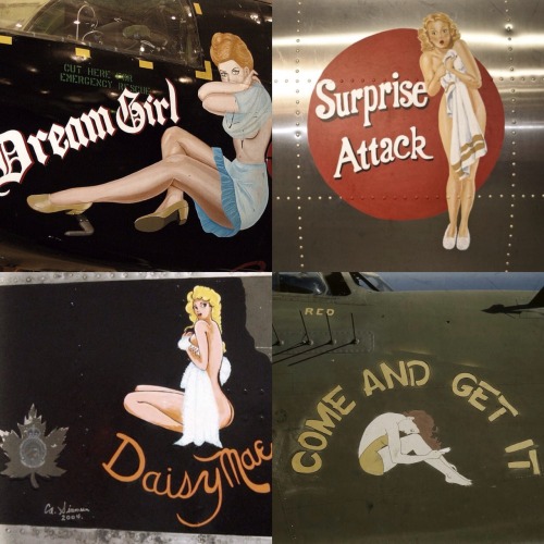 50caliberviking:  freeplanetickettonorthkorea:  boomerstarkiller67:  World War II Aircraft Nose Art  Love WWII art  Hey, Sentimental Journey’s based by my house!   Love this