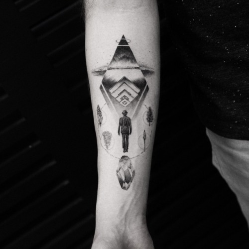 My latest tattoo: “The Cosmic Perspective” by the insanely talented Balazs BercsenyiThis