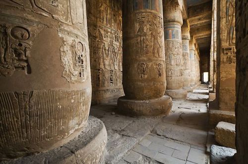 grandegyptianmuseum:Columns in second court of the Mortuary Temple of Ramesses III, Medinet Habu