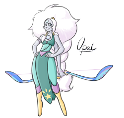 thesketcherlass:  Preview of a lil art thing I’m working on featuring the Crystal Gems and what they could possibly look like a couple hundred years in the future. And of course, per my Pearlmethyst heart, Opal has become a permanent fusion by then.