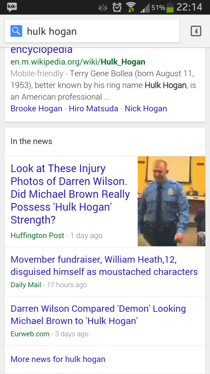 Guys, I just searched “hulk hogan” on google and this came up. I am beyond furious right now. These tabloid headlines are fucking ridiculous. R.i.p Mike Brown.