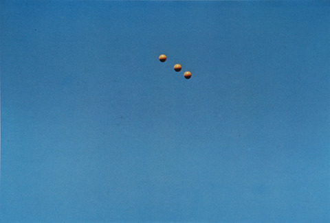 museumuesum:  John Baldessari Throwing Three Balls in the Air to Get a Straight Line
