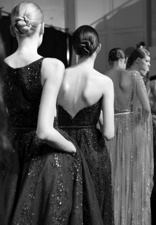 forthosewhocravefashion: Backstage at Elie Saab haute couture in Paris, Winter 2014