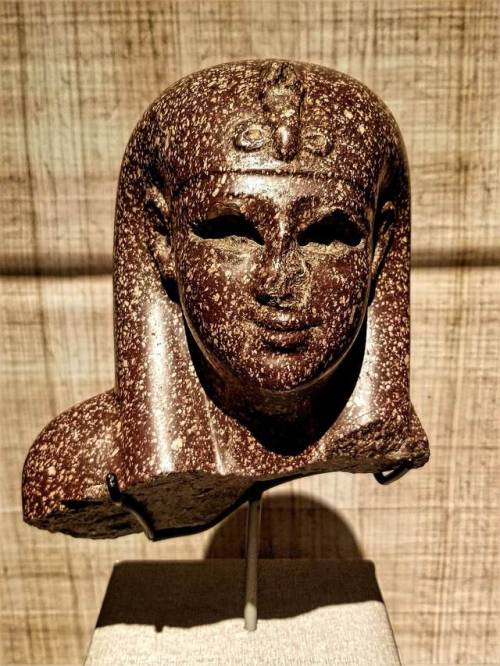 Cleopatra? Probably notCarved from the hard purple and white stone porphyry, and with eyes originall