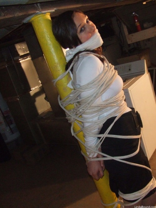 disturbed-again: Post Tied Babes!! Well roped to a post in the basement. She is being kept for a spe