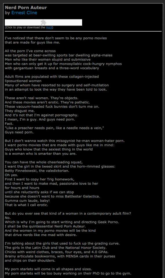 bogleech: scottbaiowulf:  beaky-peartree:  beaky-peartree:   gaylor-moon:   yo yall wanna see the CREEPIEST SHIT look at this poem written by the author of Ready Player 1 LMAOOOO   i just diarrhead    i had to google what he looks like and   Ernest Cline