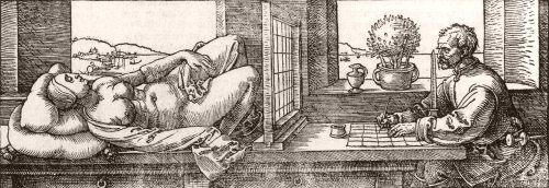 Albrecht Dürer - Draughtsman Drawing a Recumbent Woman (1525)