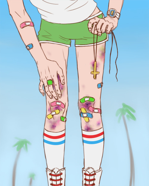 dreaming-powder: was doodling some bruises and bandaids from 2d’s skating mishaps and then while i w