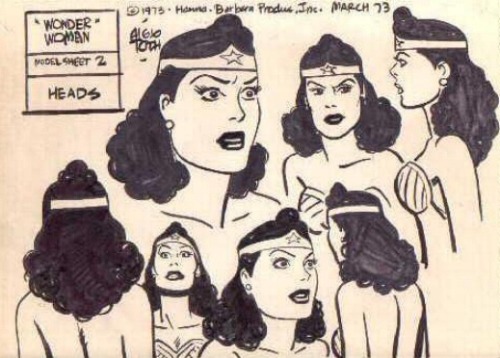 Alex Toth’s character designs for Wonder Woman, developed for the Super Friends series. Toth’s initi