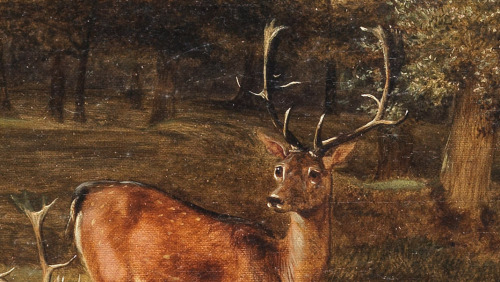 antoniettabrandeisova: Deer in a Parkland Landscape (detail), Thomas Barratt of Stockbridge (British