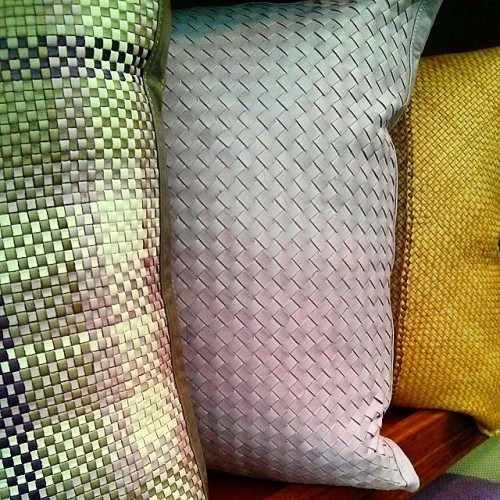 Italian leather woven in Asia, goods upholstered in the US. Amazing collection by Lance Wovens #Deco