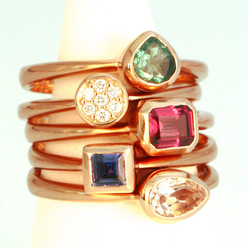 18k Rose Gold Stacking Rings &lsquo;STAX&rsquo; | One-of-a-kind Tourmaline, Sapphire Gemston