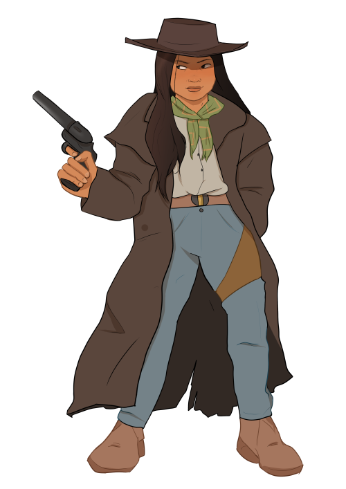 2 character designs of npcs in the cowboy themed campaign i run for my friends.1: Jin, a firearms ex