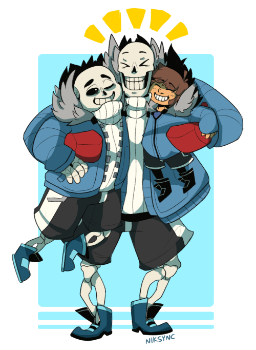 niksync:I just wanted to draw Frisk and Papyrus in sans’ clothes hahahThe fluffier the hoods, the better! also sans is there