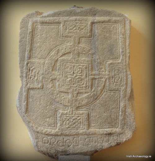 Nice early Christian cross slab from Durrow, Co. Offaly.  It has a worn inscription which reads, &ls