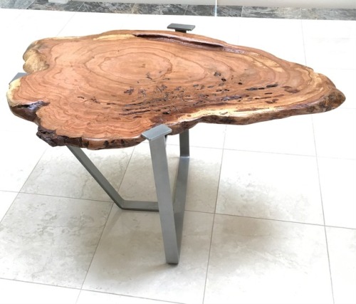 Side Tableminimalist design, steel and cherry burl