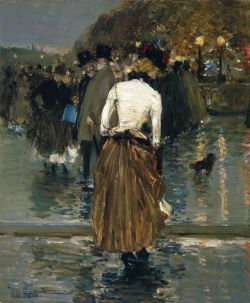 the-paintrist:  tierradentro:  Childe Hassam - “Promenade at Sunset, Paris”, 1889  In 1919, Hassam purchased a home in East Hampton, New York. Many of his late paintings employed nearby subjects in that town and elsewhere on Long Island. The post-war