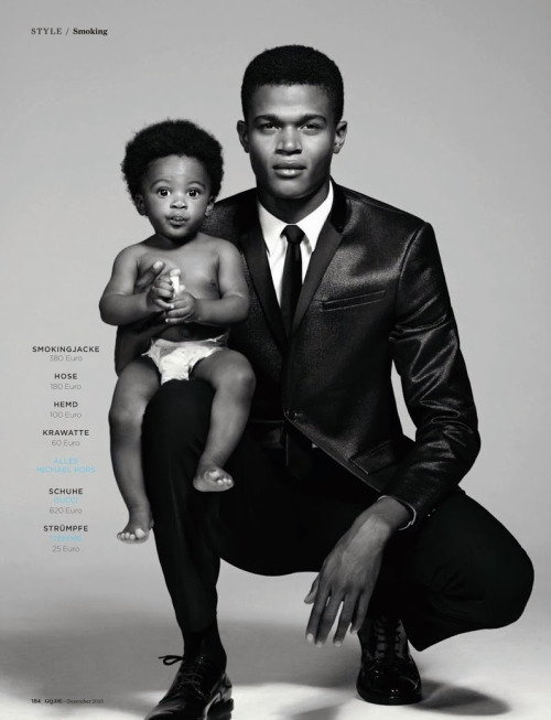 Warming hearts, O’Shea Robertson in “Smoking Baby” for GQ Germany (December 2