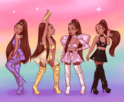 milouxdrawing:Arichella / sweetener Tour outfits 💕✨  my favorite is the sparkly orange one 🤩