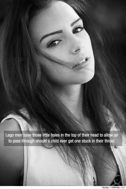 factsandchicks:  Lego men have those little holes in the top of their head to allow air to pass through should a child ever get one stuck in their throat. source