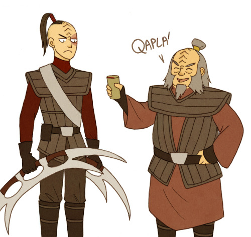 nethenclawpuff:  onetobeamup:  sheereleganceinitssimplicity:  A collection of lamamama’s awesome Avatar the Last Airbender - Star Trek: Deep Space Nine crossover Featuring the adult gaang: Toph - Terran; Security officer Sokka - Bajoran; Science