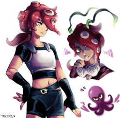 tecchen:  i tried making an “octoling boy” based on my personal tastes and general knowledge of male octopi. the octolings’ japanese name is a portmanteau of octopus and amazones, which implies they’re female only, but if you look at sunken scroll