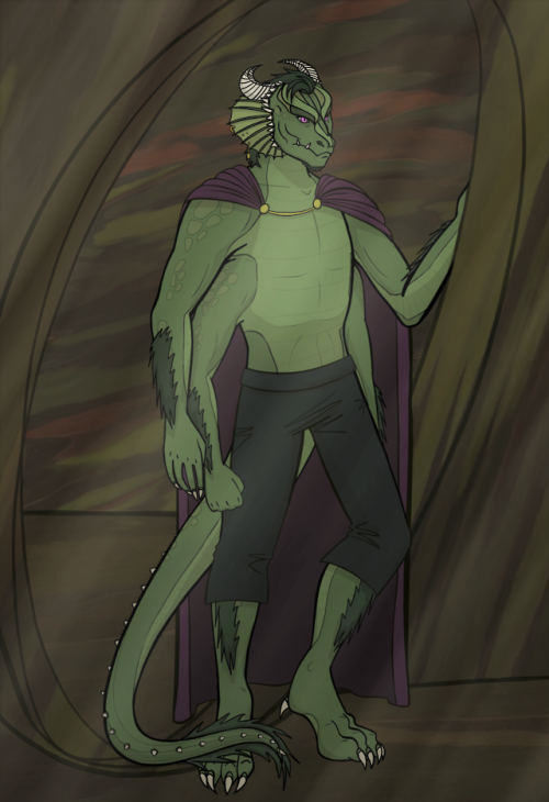 fair-sailer:Lord Arum, best lizard wizard from here to the Second Citadel[ID: a digital, coloured, f
