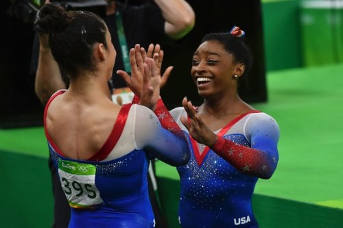 sparklesandchalk: Simone Biles and Aly Raisman went 1-2 in the Olympic Floor Final after doing the s