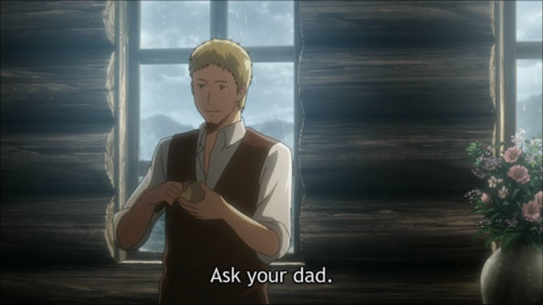 actual-eren:  he-wants-the-doitsu:  im sTILL LAUGHING  can i point out that this scene was originally hardcore as fuck mikasa wasn’t learning no fuckin embroidery shit  she had her family symbol carved into her wrist 