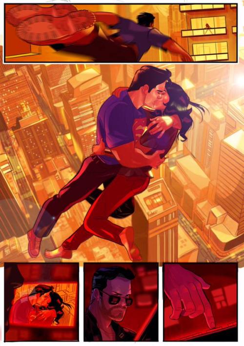 hellyeahsupermanandwonderwoman:  Once again the amazing art of Stephen Byrne.We adore these looks he did for the Trinity and the sequential art here is amazing. Send him some love! Clark and Diana are so beautifully drawn and what a kiss!!! Bruce, jeeze,