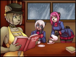 foxxytime:The Eager Librarian- One Rainy Night  Request for pandas and what better to show it then with a nice lesbian comic by theblackrook!   Artist Page/ Source   Follow here for more!  FoxxyTime!     ~Sabre ^~^