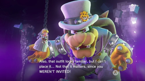 titenoute:superretroshark:Bowser’s reactions to various outfits in Super Mario Odyssey.Ok this is pr