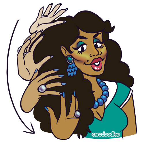 Drag Queens x3! This is American Sign Language (ASL) for Drag Queens. It represents big wigs that Dr