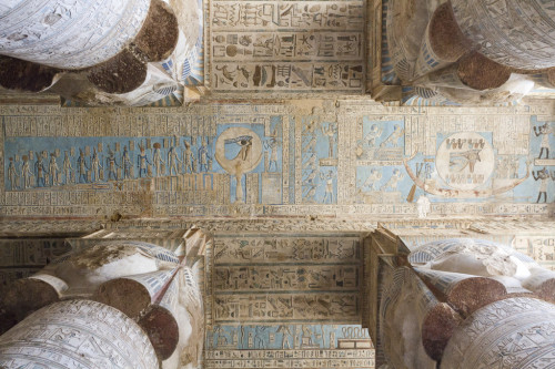 egypt-museum:Ceiling of the Temple of HathorThe ceiling of the Temple of Hathor at Dendera, decorate