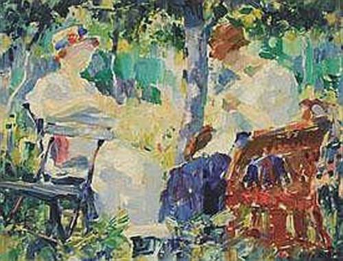 Youth , Young Women in the Garden of  Oleffe  -   Médard Verburgh , 1917.Belgian, 1886-1957Oil on ca