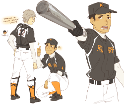mirrorshards:  this started off as a continuation for my daisuga week baseball au but then…… it developed into something worse. I’m not 100% happy with the uniform design but the white undershirt looks so much better than both orange and black..