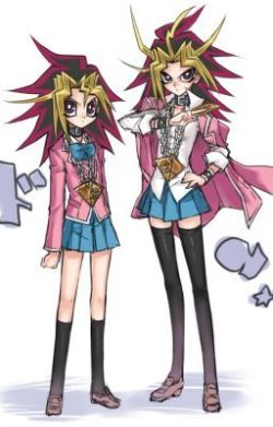 yugiohshippings13:  Fem! Characters. Genderbent &lt;3 I love the long haired Yami and Yugi with such a passion i swear lol