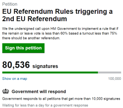 jvsonpetertodd: Guys, there’s a petition to hold a second referendum on petitions.parliament.uk and it’s already got over 80,000 signatures. At 100,000 signatures they’ll have no choice but to discuss it in Parliament. 