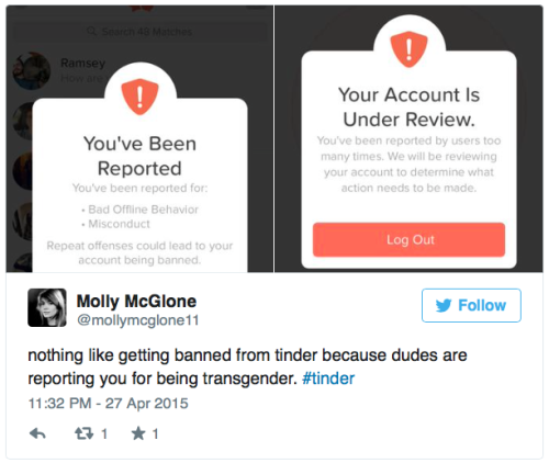 writeswrongs: micdotcom: Tinder is allegedly banning users for being transgenderTransgender users of