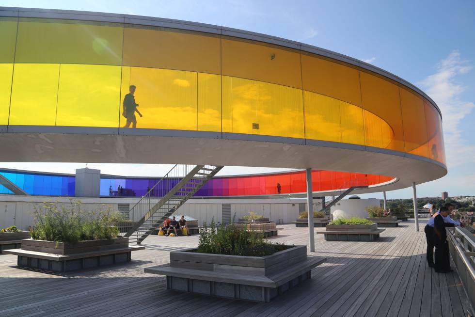 “Work becomes a compass in time and space.”Your rainbow panorama by Olafur Eliasson.