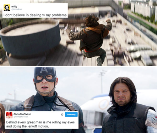 livebloggingmydescentintomadness:tweet meme: bucky barnes edition