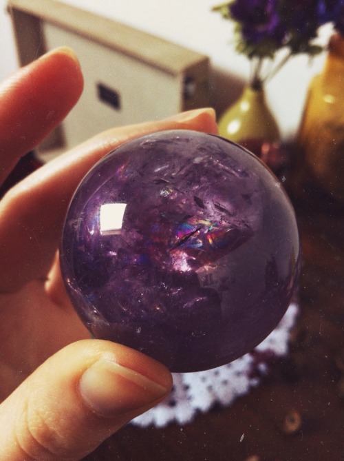 luna-patchouli: Ametrine sphere ~ She is so beautiful ~ the rainbows inside that dance and sparkle i