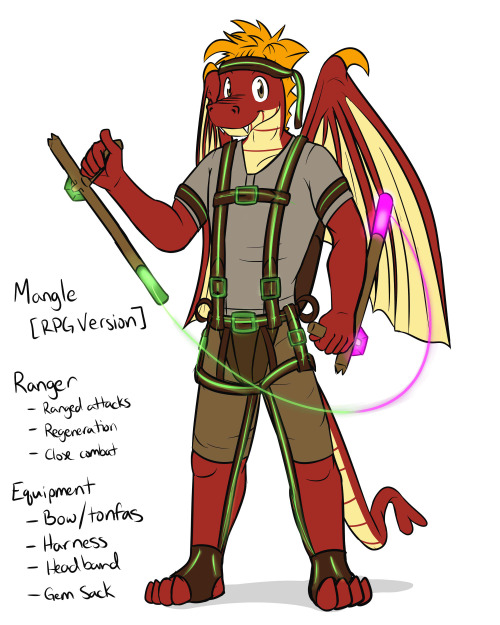 Mangle - RPG Version Mangle is a hybrid class, closest type would be a ranger.  Originally more of a rogue, he’s more naturally accustomed in close and ranged combat.  Once he’s met up with the other party members, they crafted him some