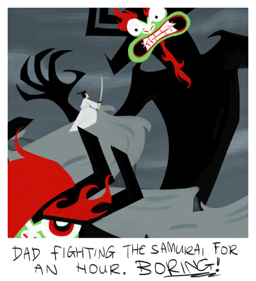 eyugho-art:If Aku had a son, he’d take him out for bonding. Kind of.