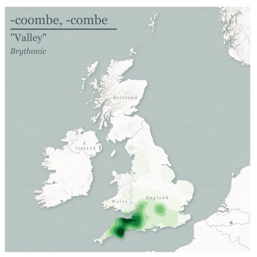 mapsontheweb:Toponymical maps of GB, looking at the density of common forms in place names.
